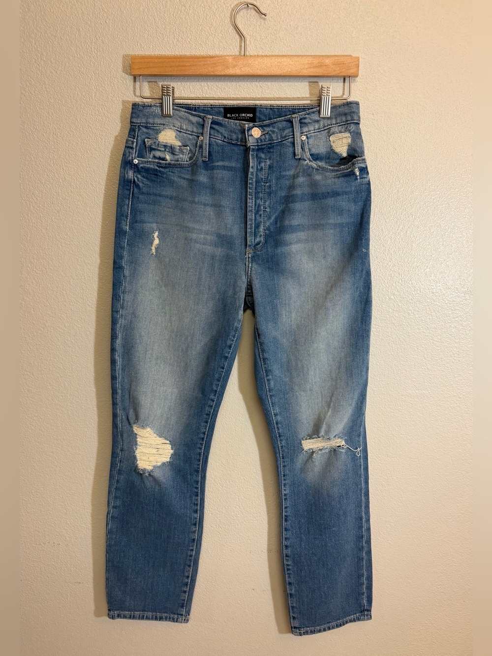 NWT Black Orchid Joan High Rise Straight Distressed Jeans 29 Dune